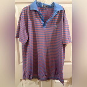 Peter Millar Blue and Pink Striped Summer Comfort Golf Polo